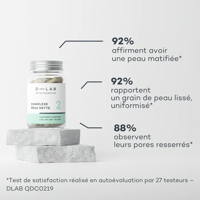 D-LAB Complexe Peau Nette – 1 mois (56 gélules) – Peau Nette, Sébum Régulé & Grain Uniforme