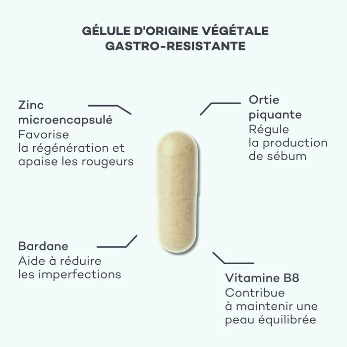 D-LAB Complexe Peau Nette – 1 mois (56 gélules) – Peau Nette, Sébum Régulé & Grain Uniforme