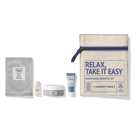 RELAX TAKE IT EASY KIT – Comfort Zone | Coffret Bien-Être & Soin Visage & Corps | Format Voyage – Anti-âge, Nutrition & Relaxation